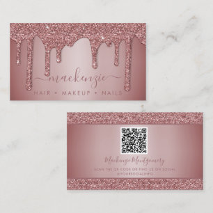 Rose Gold Sparkle Glitter Drips QR Code Business Card