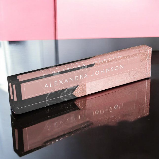 Rose Gold Sparkle Glitter Foil and Black Marble Nameplate (Creator Uploaded)
