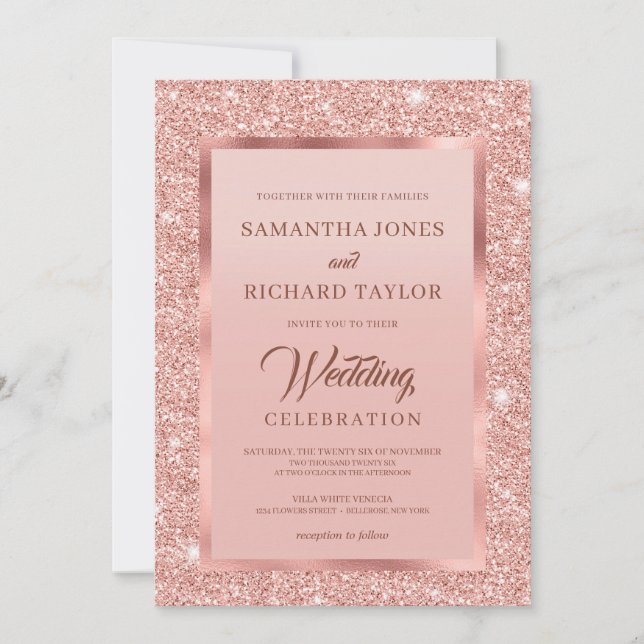 Rose gold Sparkle glitter foil dusty pink Invitation (Front)