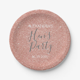 Rose Gold Sparkle Glitter Hen's Party Paper Plate