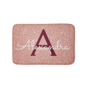Rose Gold Sparkle Glitter Monogram Name & Initial Bath Mat