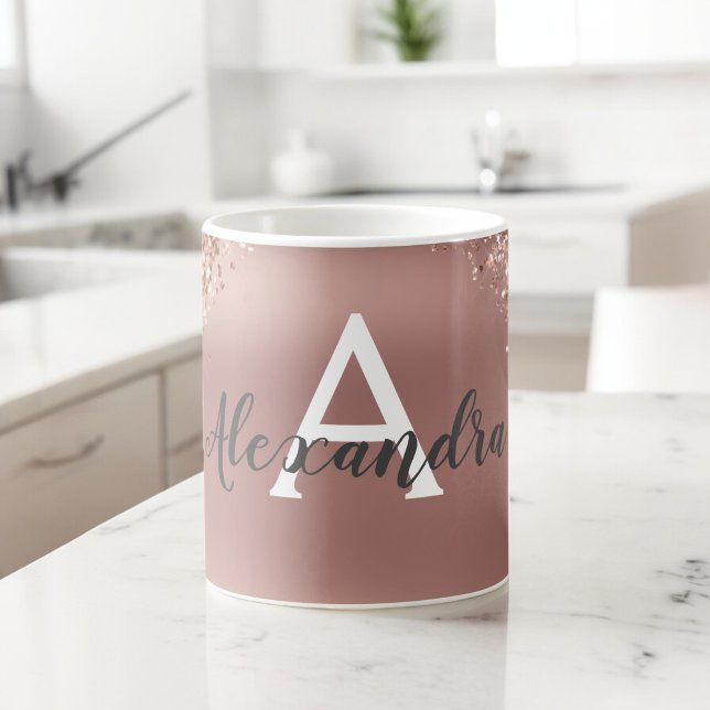 Rose Gold Sparkle Glitter Monogram Name & Initial Coffee Mug (Creator Uploaded)