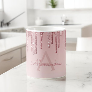 Rose Gold Sparkle Glitter Monogram Name & Initial Coffee Mug