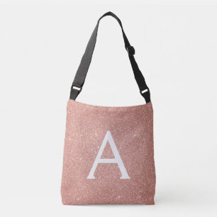 Rose Gold Sparkle Glitter Monogram Name & Initial Crossbody Bag