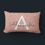 Rose Gold Sparkle Glitter Monogram Name & Initial Lumbar Cushion<br><div class="desc">Rose Gold Sparkle Glitter Monogram Name and Initial Pillow. The pillow makes the perfect gift for someone decorating her room in rose gold.</div>
