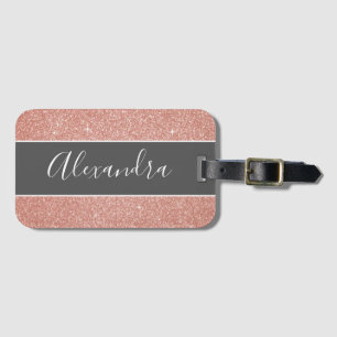 Rose Gold Sparkle Glitter Monogram Name Luggage Tag