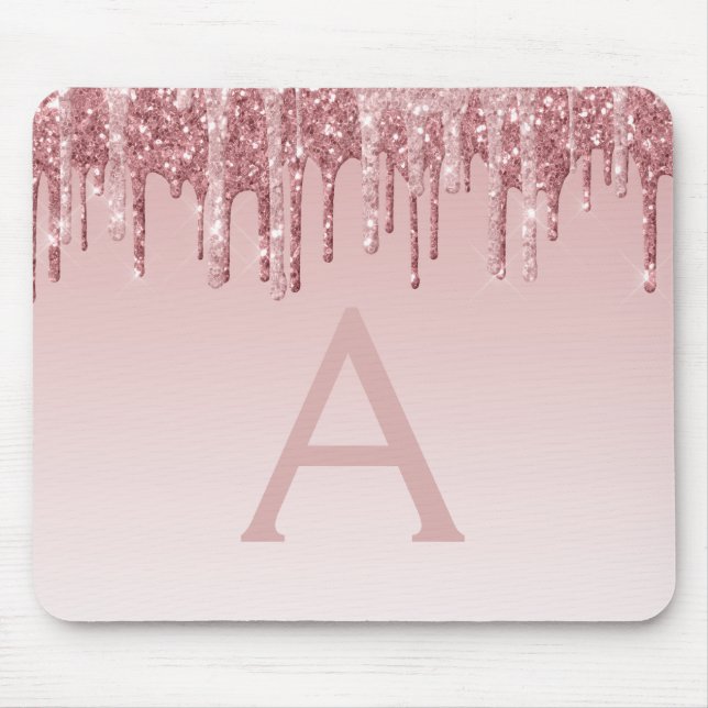 Rose Gold Sparkle Glitter Monogram Name Mousepad (Front)