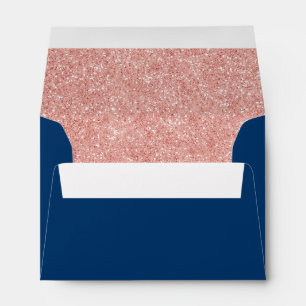 Rose Gold Sparkle Glitter & Navy Blue Modern Envelope