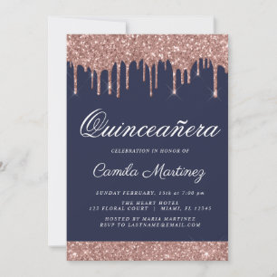Rose Gold Sparkle Glitter Quinceañera Celebration Invitation