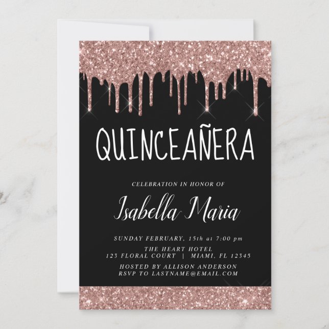 Rose Gold Sparkle Glitter Quinceañera Celebration Invitation (Front)