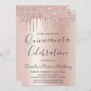 Rose Gold Sparkle Glitter Quinceanera Celebration Invitation