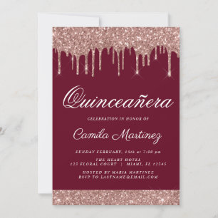 Rose Gold Sparkle Glitter Quinceañera Celebration Invitation