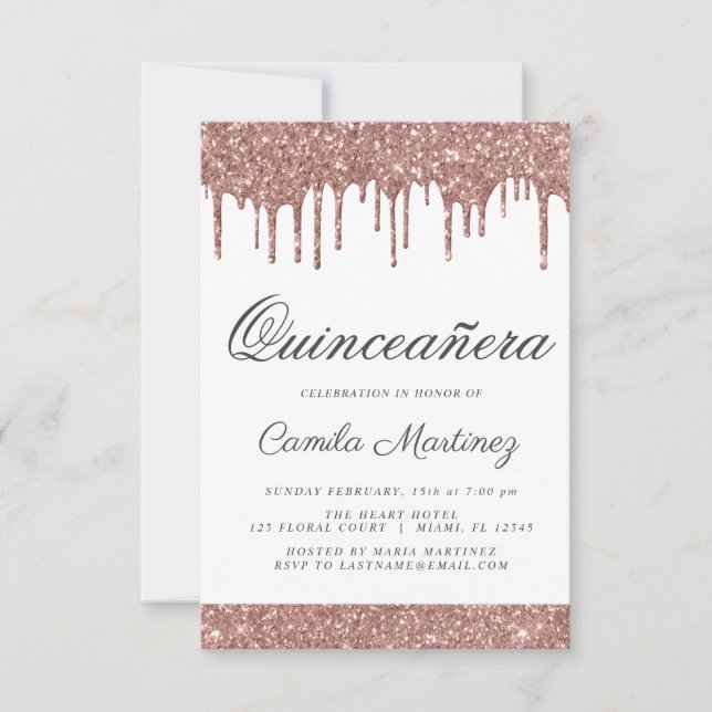 Rose Gold Sparkle Glitter Quinceañera Celebration Invitation (Front)
