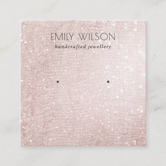 Rose Gold Sparkle Glitter Shiny Earring Display Square Business Card (Front)