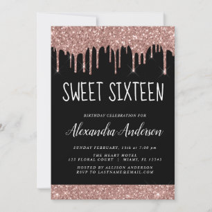 Rose Gold Sparkle Glitter Sweet Sixteen Birthday Invitation