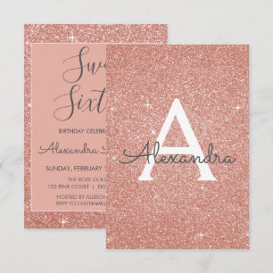 Rose Gold Sparkle Glitter Sweet Sixteen Birthday Invitation