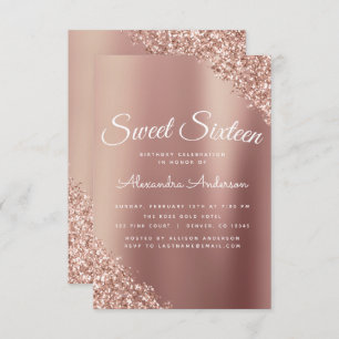 Rose Gold Sparkle Glitter Sweet Sixteen Birthday Invitation