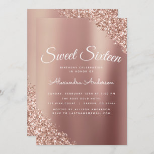 Rose Gold Sparkle Glitter Sweet Sixteen Birthday Invitation