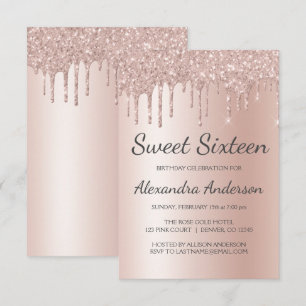 Rose Gold Sparkle Glitter Sweet Sixteen Birthday Invitation