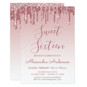 Rose Gold Sparkle Glitter Sweet Sixteen Birthday Invitation