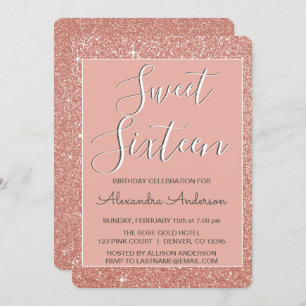 Rose Gold Sparkle Glitter Sweet Sixteen Birthday Invitation