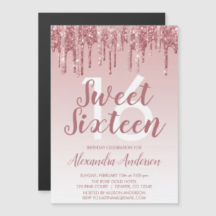 Rose Gold Sparkle Glitter Sweet Sixteen Birthday Magnetic Invitation