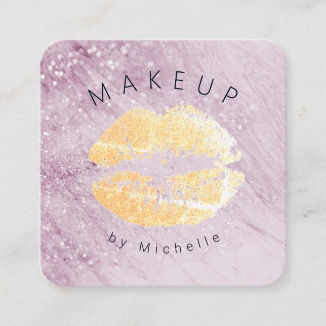 rose gold sparkle gold lips  Makeup Artist Square Square Business Card (Front)