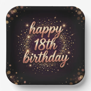 Rose‑Gold Sparkle Happy 18th Birthday Design Paper Plate