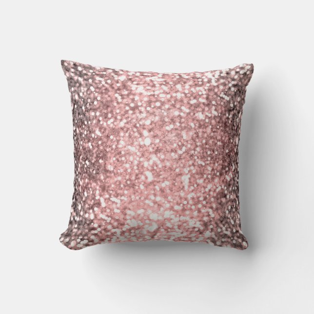 Rose Gold Sparkle Lights Girls Glittery Sparkly Cushion (Front)