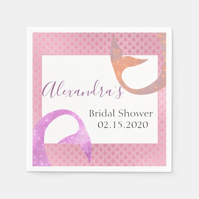 Rose Gold Sparkle Mermaid Bridal Shower Napkin (Front)