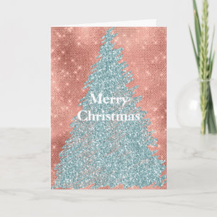 Rose Gold Sparkle Mint Glitter Tree Card