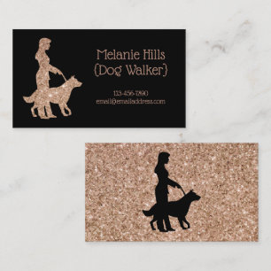 Rose Gold Sparkle Pretty Dog Walker Pet Sitter Business Card