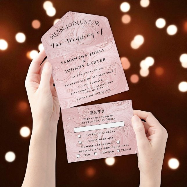Rose Gold Sparkle RSVP Elegant Modern Wedding All  All In One Invitation (Creator Uploaded)