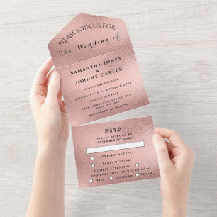 Rose Gold Sparkle RSVP Elegant Modern Wedding All In One Invitation