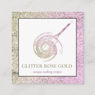 Rose Gold Sparkle Whisk Glitter Bakery Pastry Square Business Card