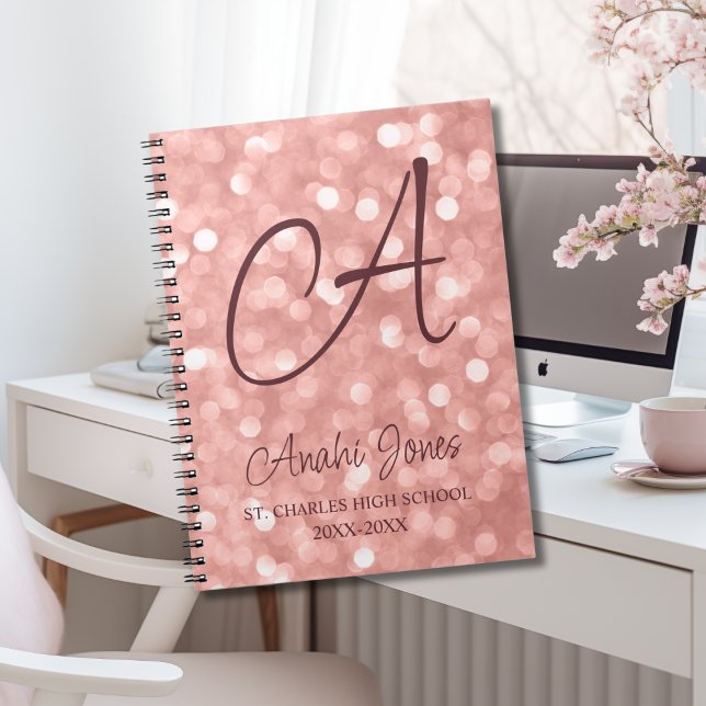 Rose Gold Sparkles Monogram Academic Year School Notebook (Creator Uploaded)