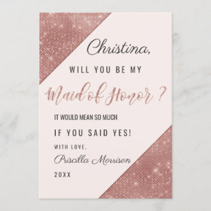 Rose Gold Sparkling Glitter Sequin Maid of Honour Invitation