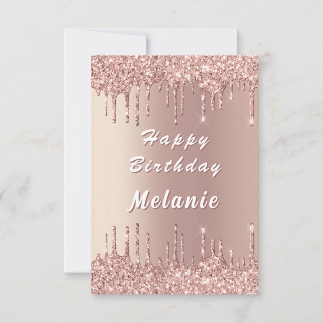 Rose Gold Sparkly Birthday Card Personalised Name (Front)