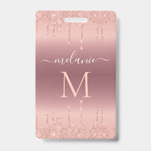Rose Gold Sparkly Custom Your Letter Name Badge ID Badge