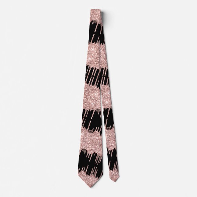 Rose Gold Sparkly Drips Black Neck Tie (Front)