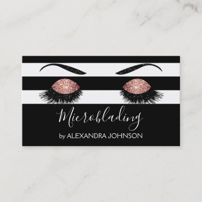 Rose Gold Sparkly Glitter Modern Microblading Business Card (Front)