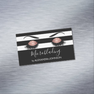 Rose Gold Sparkly Glitter Modern Microblading Magnetic Business Card