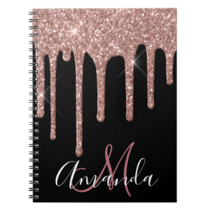 Rose Gold Sparkly Glitter Monogram Notebook