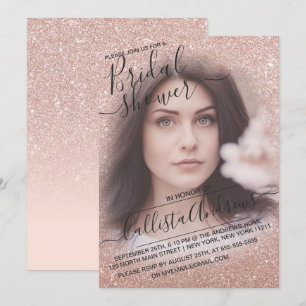 Rose Gold Sparkly Glitter Photo Bridal Shower Invitation
