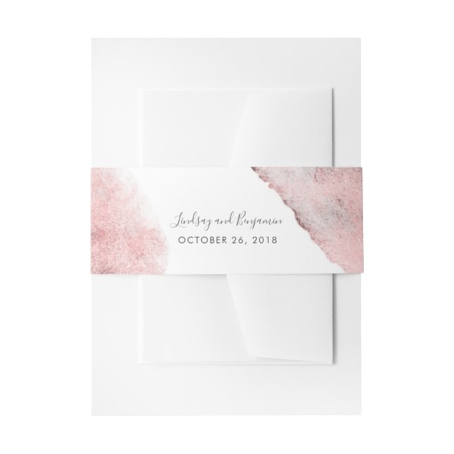 Rose Gold Splatters Background Modern Invitation Belly Band (Front Example)