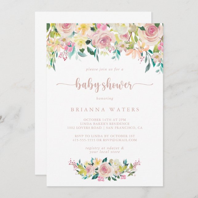 Rose Gold Spring Floral Baby Shower   Invitation (Front/Back)