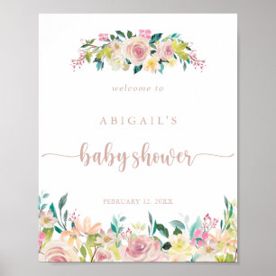 Rose Gold Spring Floral Baby Shower Welcome  Poster