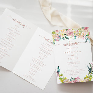 Rose Gold Spring Floral Folded Wedding Program