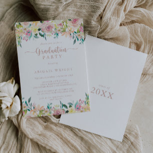 Rose Gold Spring Floral Graduation Party  Invitation