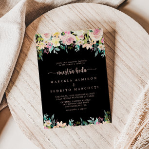 Rose Gold Spring Floral Nuestra Boda Wedding  Invitation